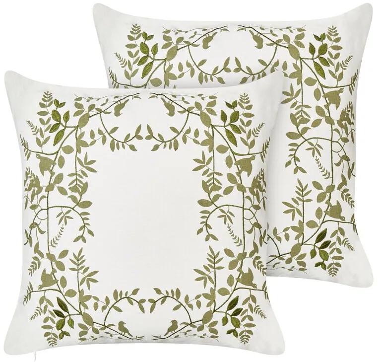 Conjunto 2 almofadas decorativas padrão floral em algodão verde e branco 45 x 45 cm ZALEYA Beliani