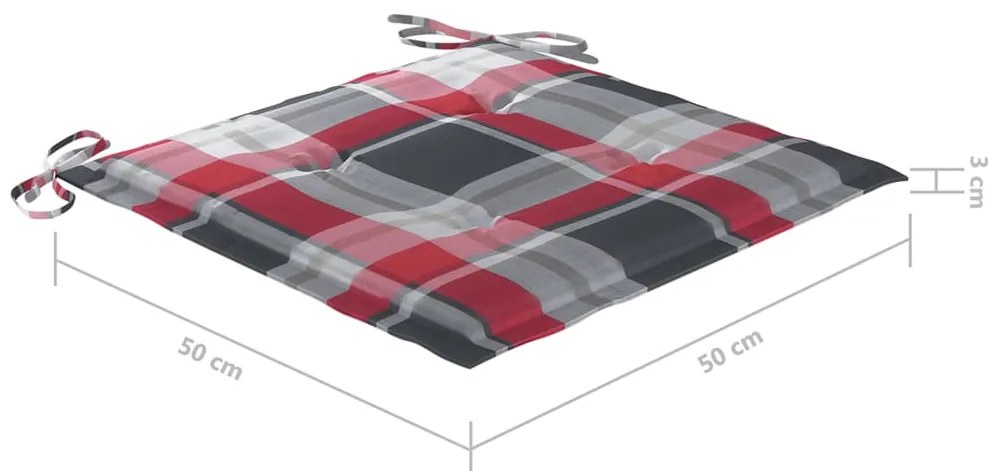 Cadeiras jardim c/ almofadões xadrez vermelho 4 pcs teca maciça