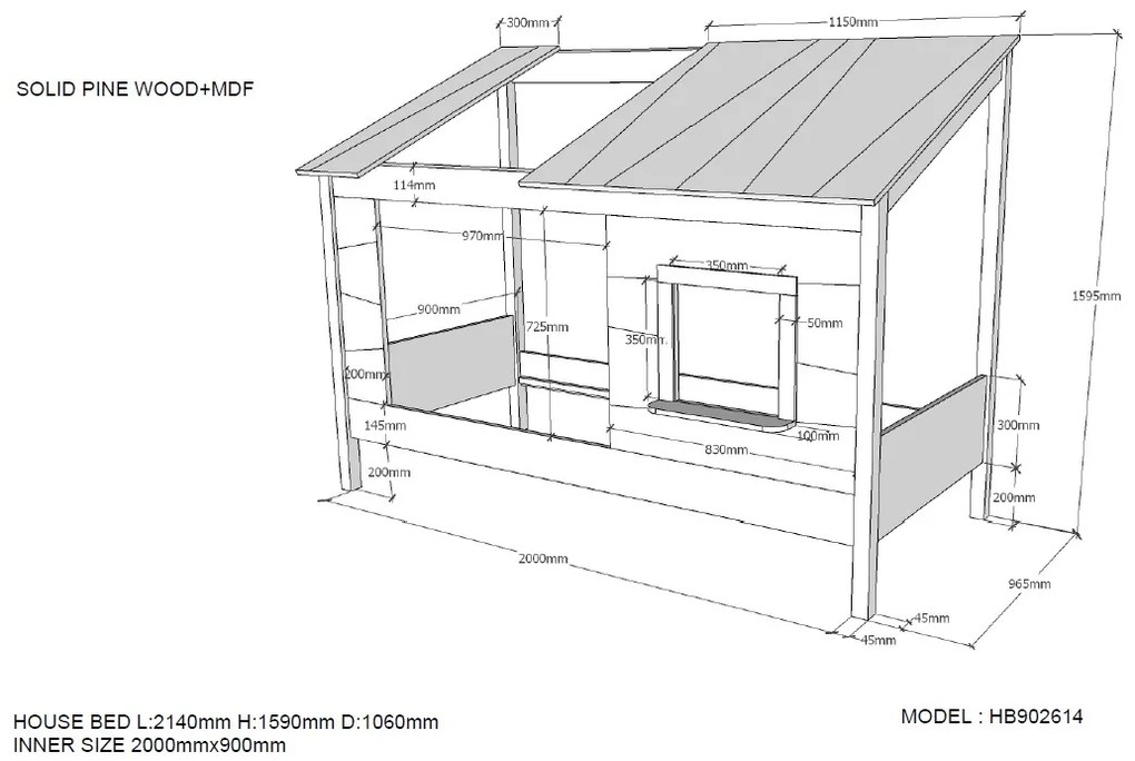 Cama para Crianças Casa HOUSEBED 26 TELHADO BRANCO Branca