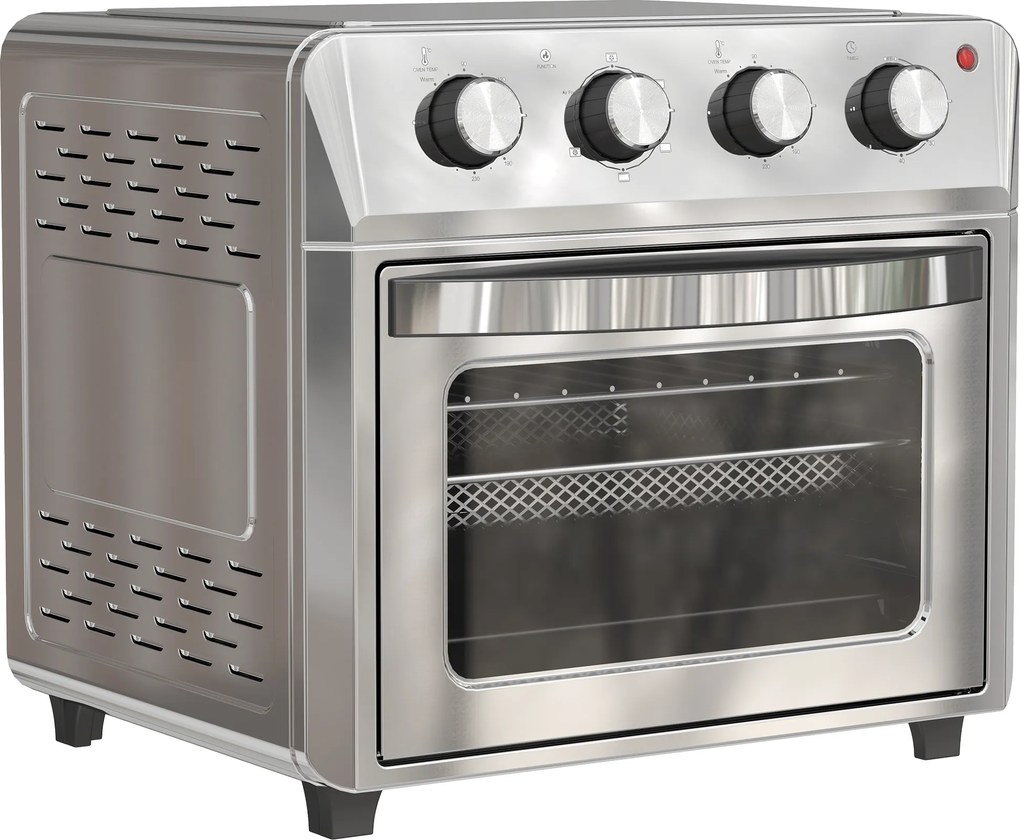 HOMCOM Miniforno com convecção, fritadeira com ar quente, 6 modos de aquecimento, temporizador, acessórios, 24 L, Prata | Aosom Portugal