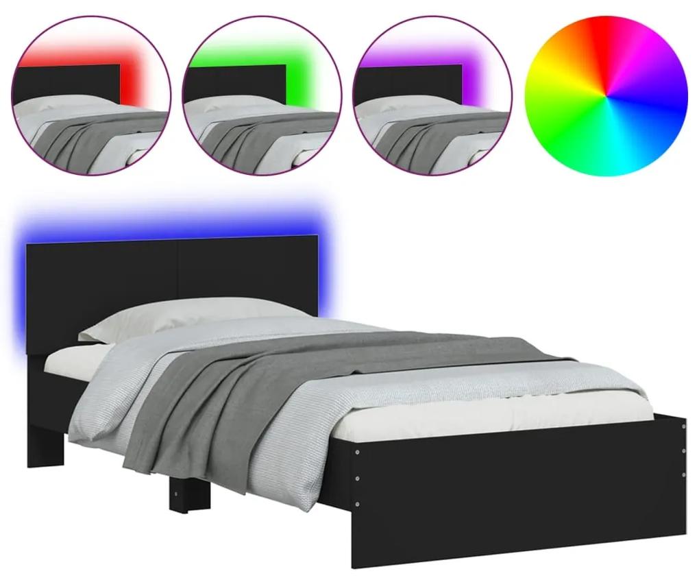 Estrutura de cama com cabeceira e luzes LED 100x200 cm preto