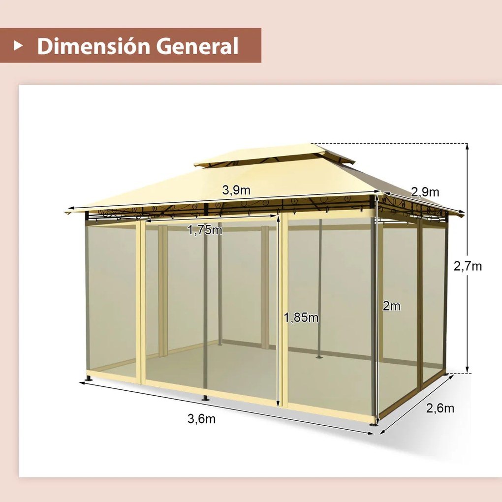 Pérgola de Jardim "FREJA" com Toldo Duplo e Rede Mosquiteira – Estrutu