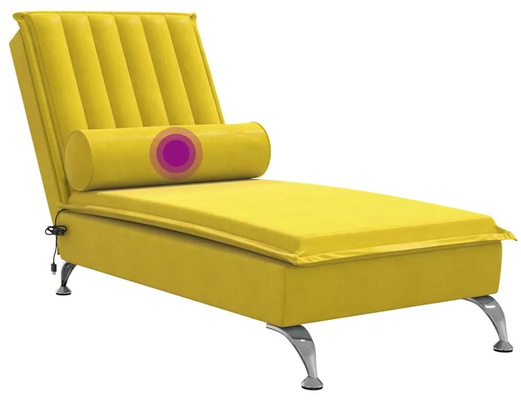 Chaise lounge de massagem com rolo veludo amarelo