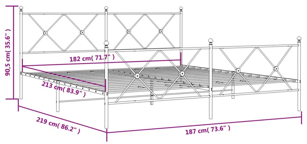 Estrutura de cama com cabeceira e pés 183x213 cm metal preto