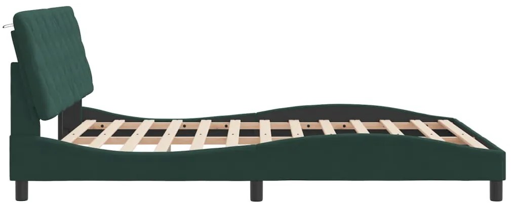 Estrutura de cama c/ luzes LED 160x200 cm veludo verde-escuro