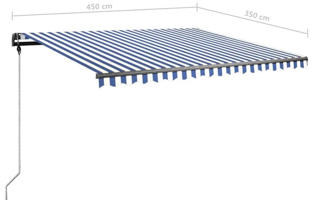 Toldo retrátil manual com LED 450x350 cm azul e branco
