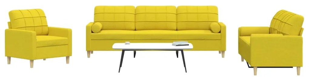 3 pcs conjunto de sofás com almofadas tecido amarelo-claro