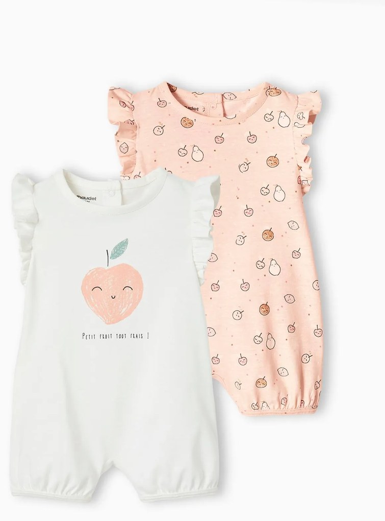 Lote de 2 macacões frutos, para bebé rosa-pálido
