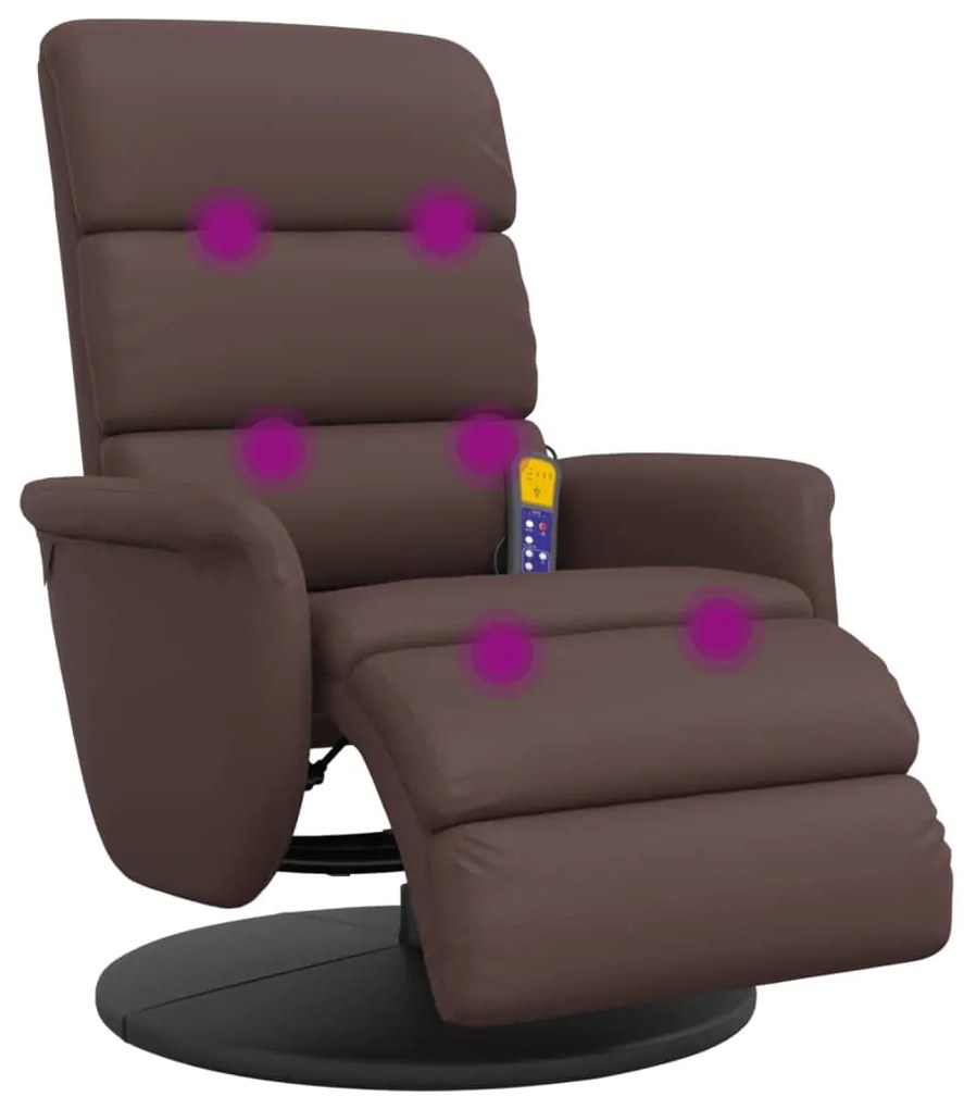 Poltrona massagens recl. c/ apoio pés couro artificial castanho