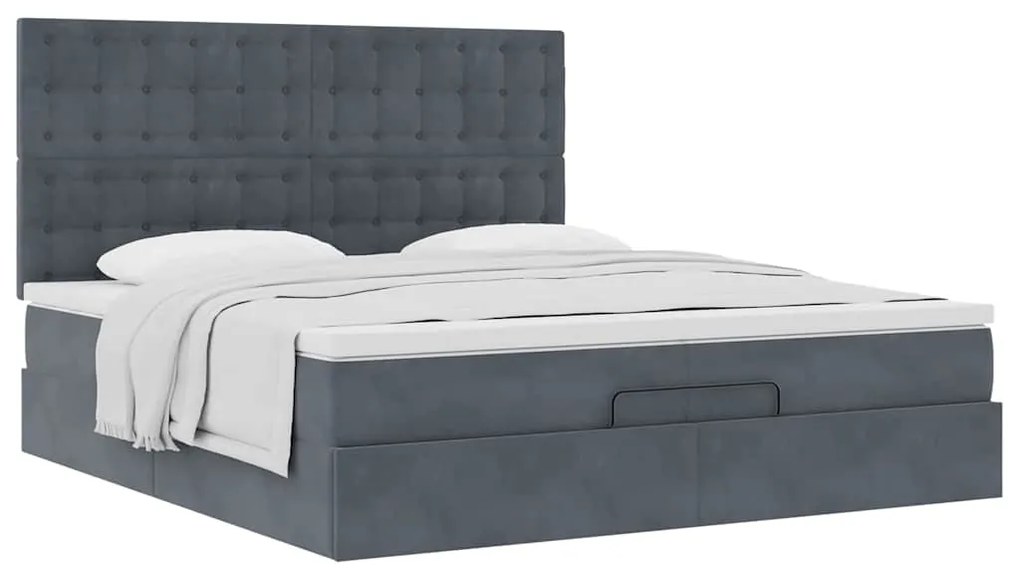 moldura de cama otomana vidaXL com colchão cinza escuro veludo