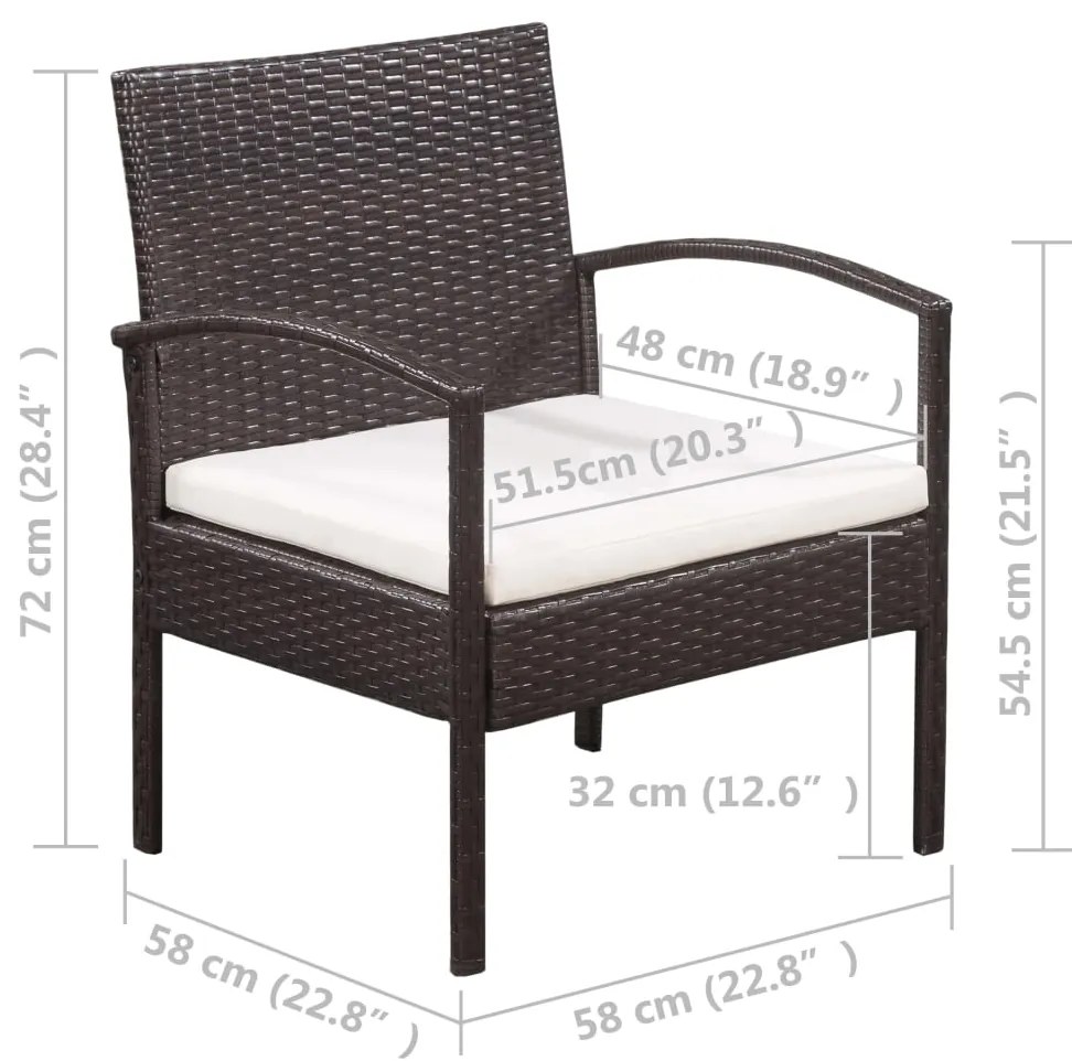 5 pcs conjunto lounge jardim c/ almofadões vime PE castanho