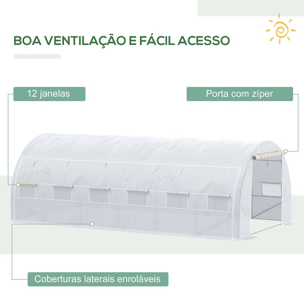 Estufa Tipo Túnel de Jardim 6x3x2m com Porta Enrolável 12 Janelas Cobe