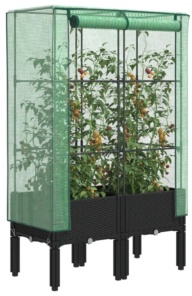 vidaXL Canteiro elevado com cobertura de estufa aspeto de vime