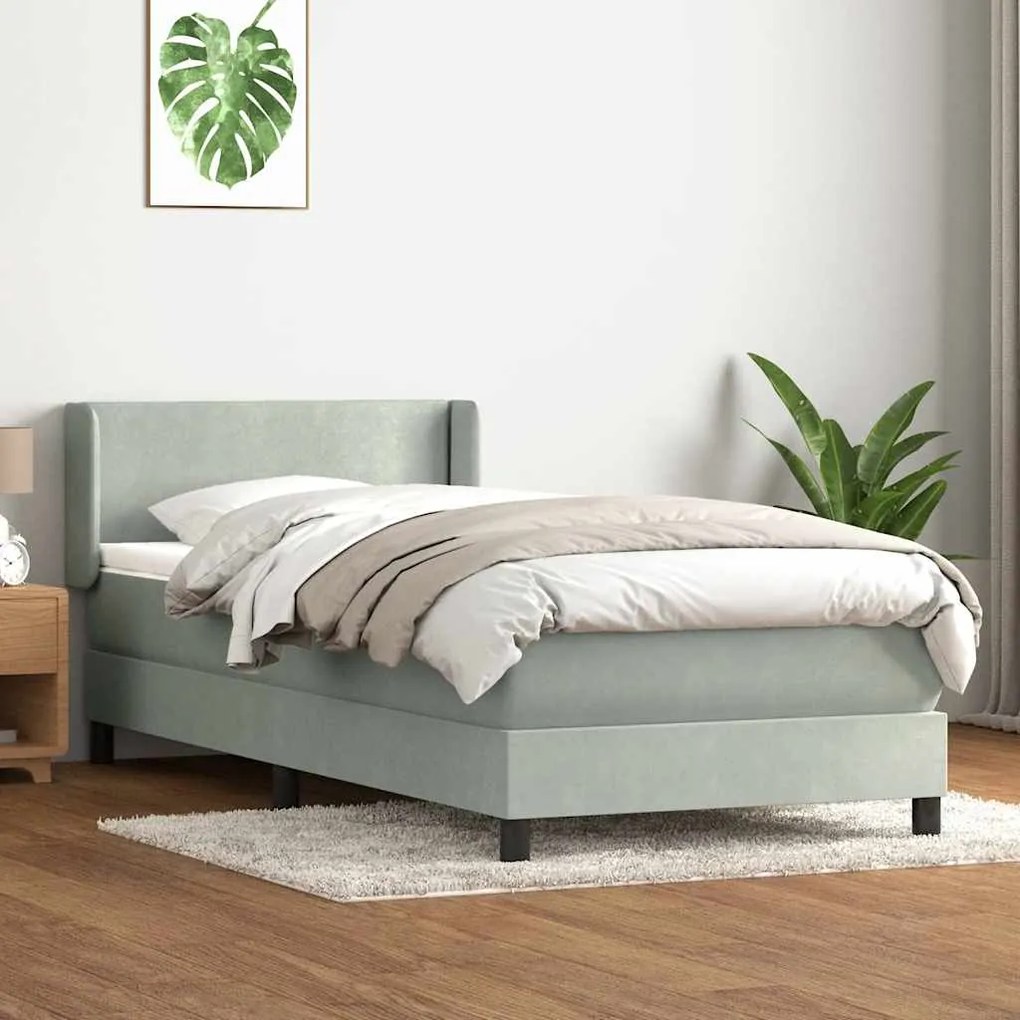 vidaXL Cama box spring com colchão 100x210 cm veludo cinzento claro