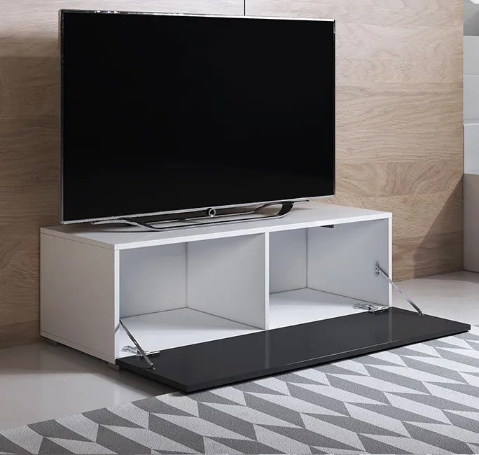 Móvel TV Vila Cova – 100x32 cm – Branco e Preto com Pés – Design Moder