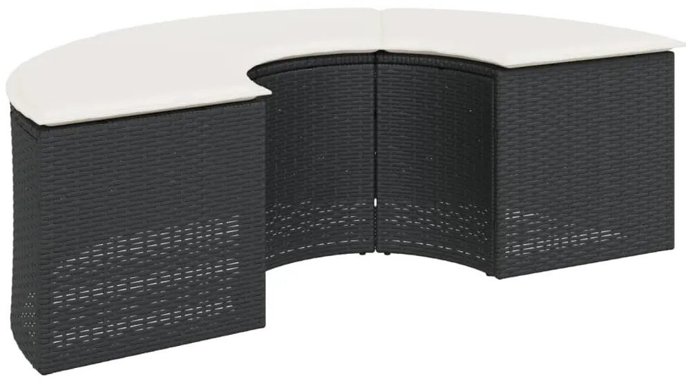3 pcs conjunto de sofás de jardim semicircular vime PE preto