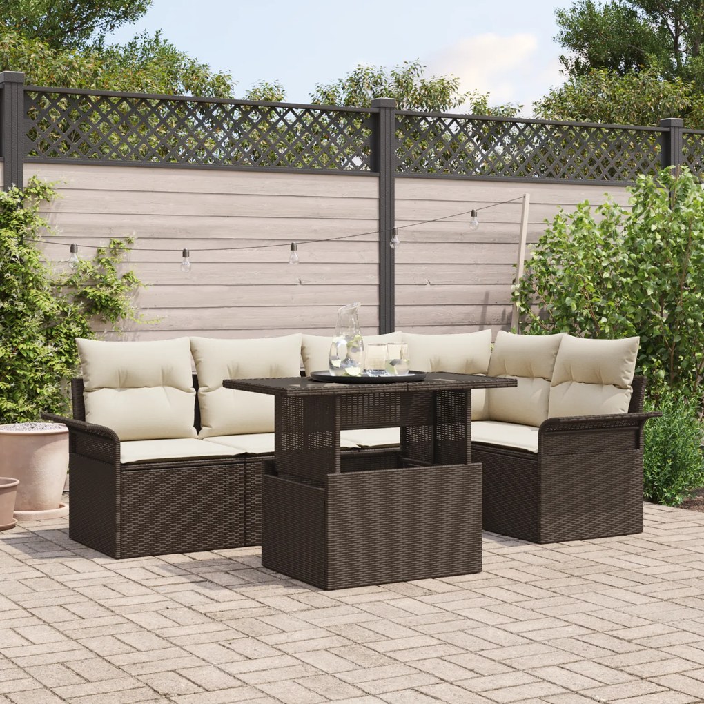 vidaXL Conjunto de Sofá de Jardim 6 Peças com Almofadas Castanho em Rattan