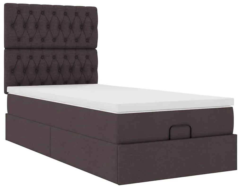 Cama otomana com colchão 90x200 cm tecido castanho escuro