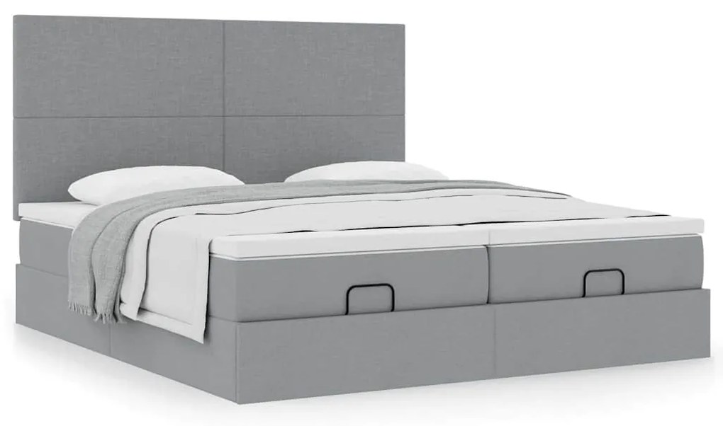 Estrutura de cama otomana com colchões tecido cinzento claro