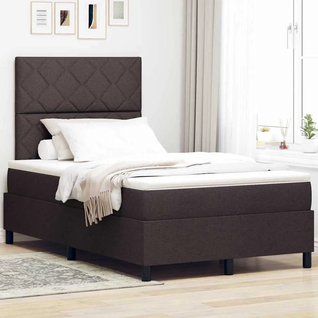Cama Box com Colchão e LED Castanho Escuro, 120 x 200 cm Tecido