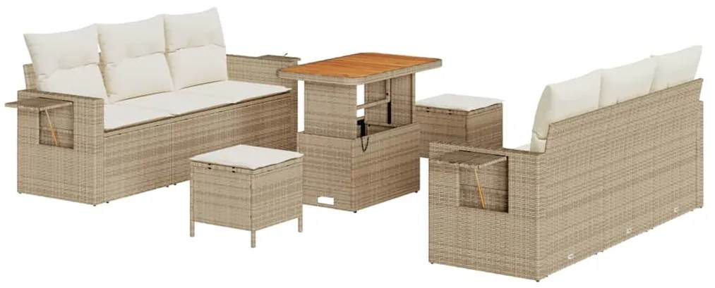 Conjunto de Sofá para Jardim de 9 peças com Almofadas Bege, feito em R