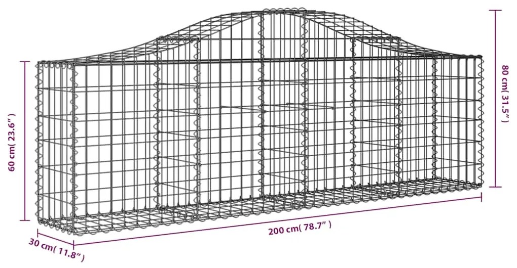 Cestos gabião arqueados 2 pcs 200x30x60/80 cm ferro galvanizado