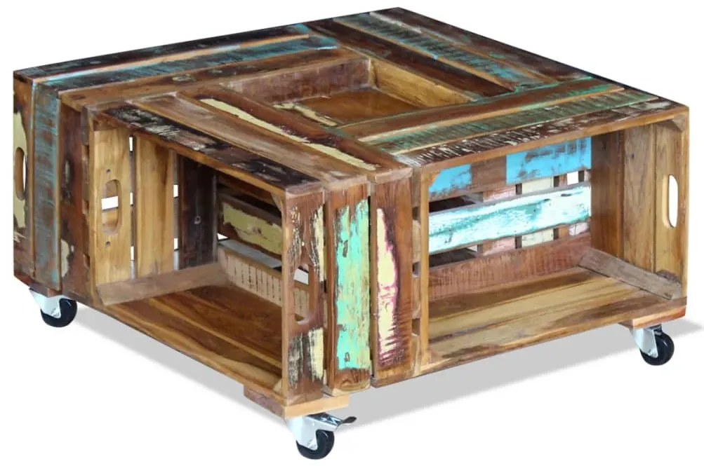 Mesa de centro 70x70x35 cm madeira reciclada maciça
