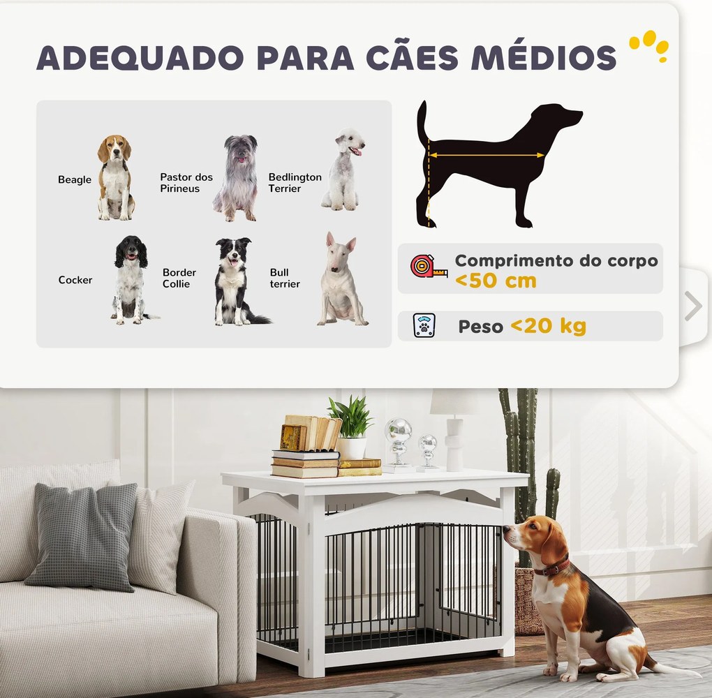 PawHut Gaiola para Cães Médios 3 em 1 Mesa Auxiliar Gaiola para Cães c