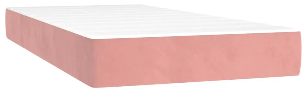 Cama box spring c/ colchão/LED 200x200 cm veludo rosa