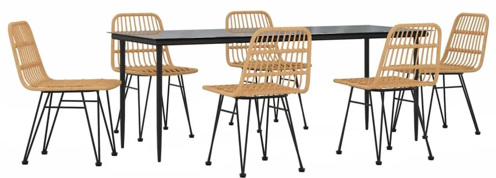 7 pcs conjunto de jantar para jardim vime PE