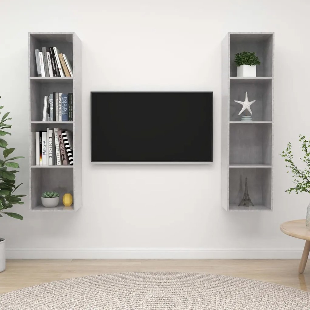 vidaXL Armários de parede para TV 2 pcs contraplacado cinzento cimento