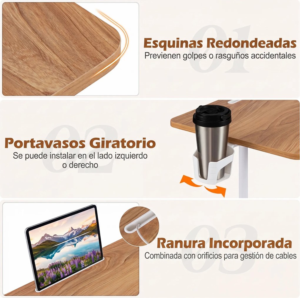 Secretária Elevatória Móvel, 80 x 40 x 70-117 cm, Rodas com Travão, Natural