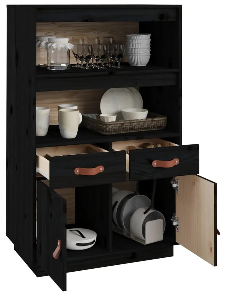 Aparador alto 67x40x108,5 cm pinho maciço preto