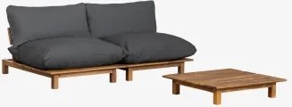 Conjunto De Sala De Estar Com Sofá Reclinável Modular De 2 Peças E Mesa De Centro Em Madeira De Acácia Brina Cinza Grafito - Sklum