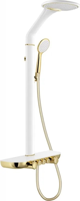 Mexen Bolt conjunto de duche de superfície com chuveiro de teto e misturadora, branco/dourado - 78108-25