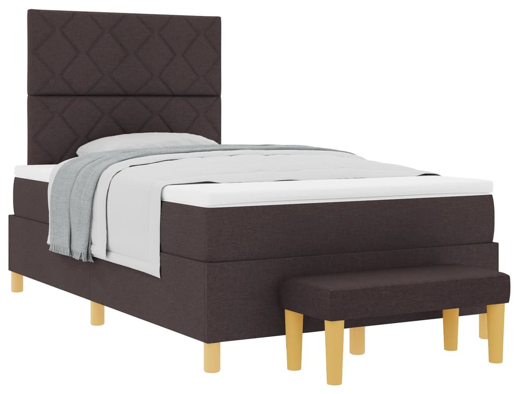 Cama Box Spring com Colchão e Banco Marrom Escuro 120x200 cm Tecido