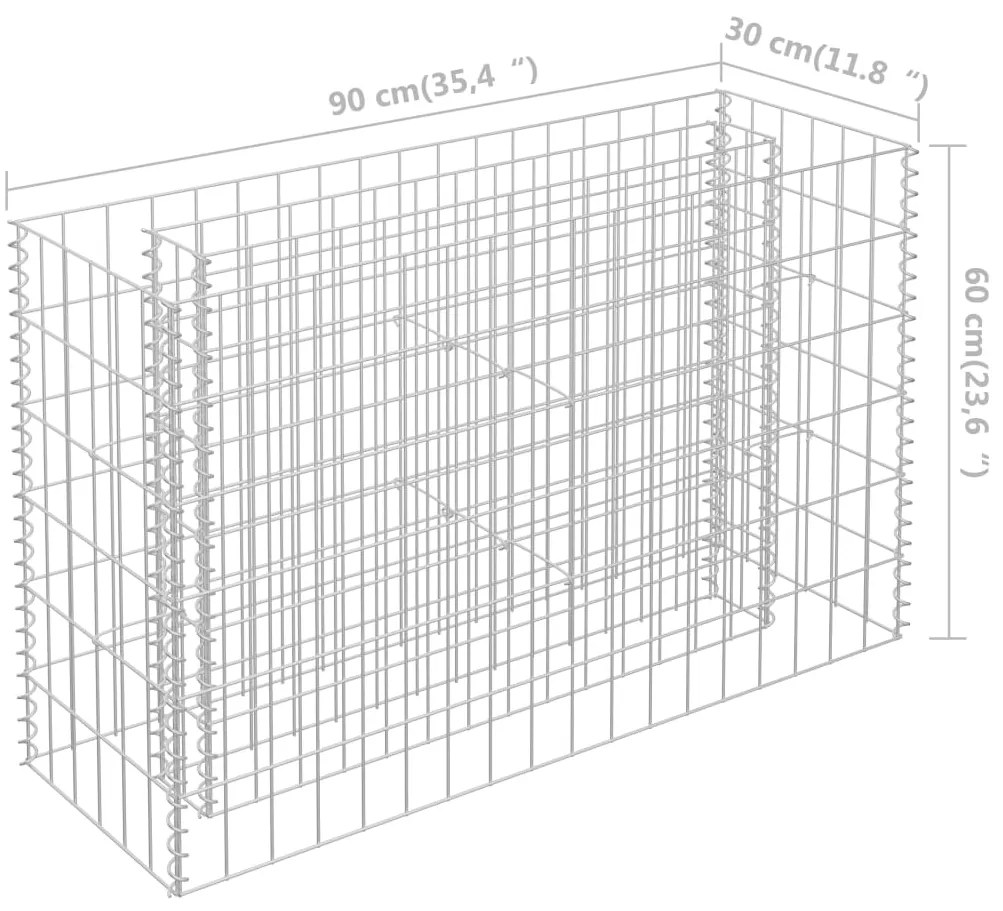 Canteiro elevado/cesto gabião 90x30x60 cm aço galvanizado