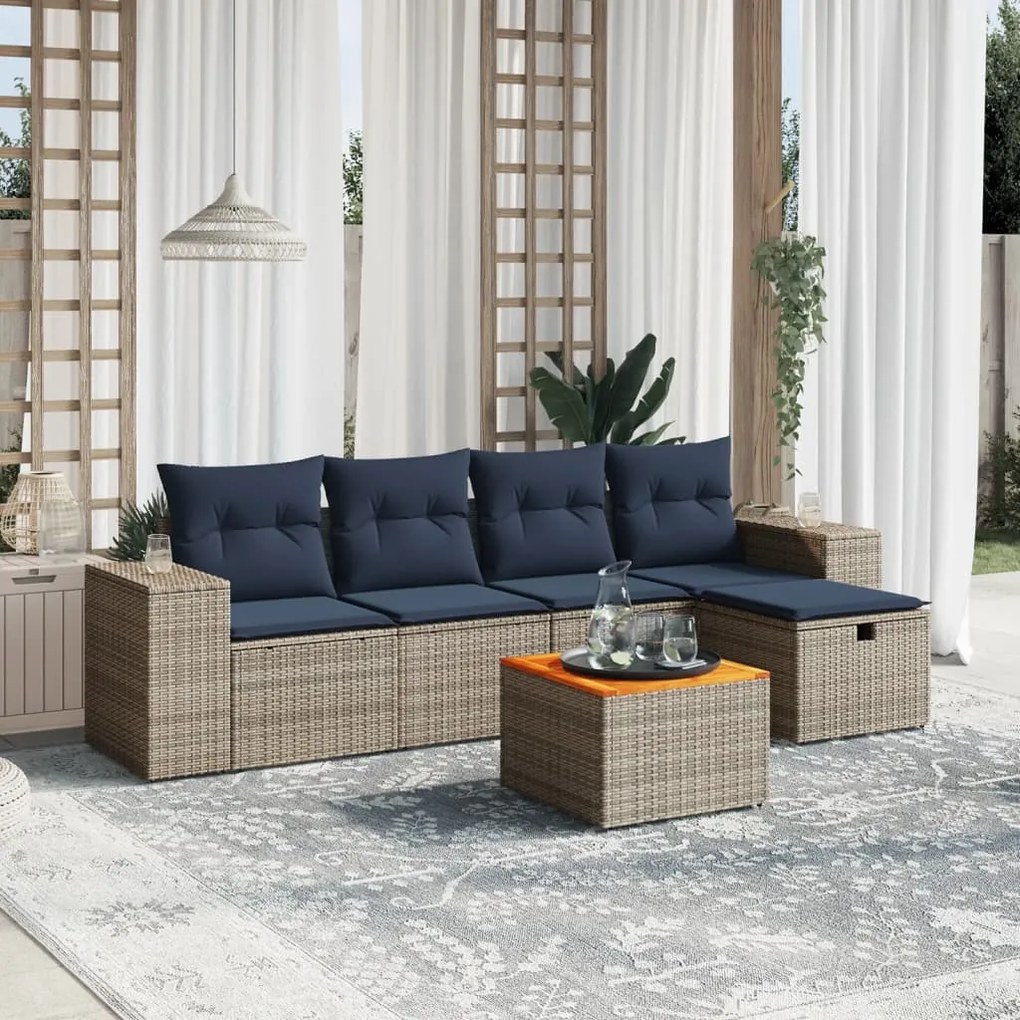vidaXL 6 pcs conjunto sofás p/ jardim c/ almofadões vime PE cinzento