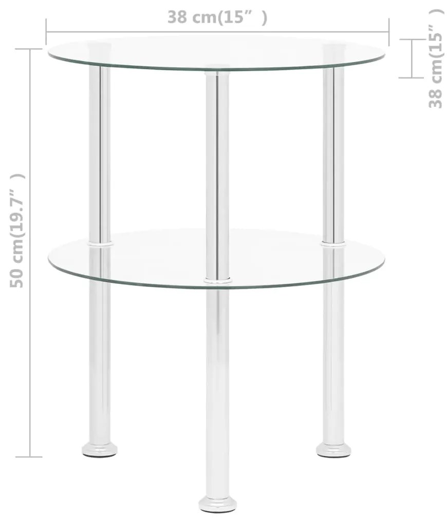 Mesa de apoio c/ duas prateleiras 38cm vidro temp. transparente