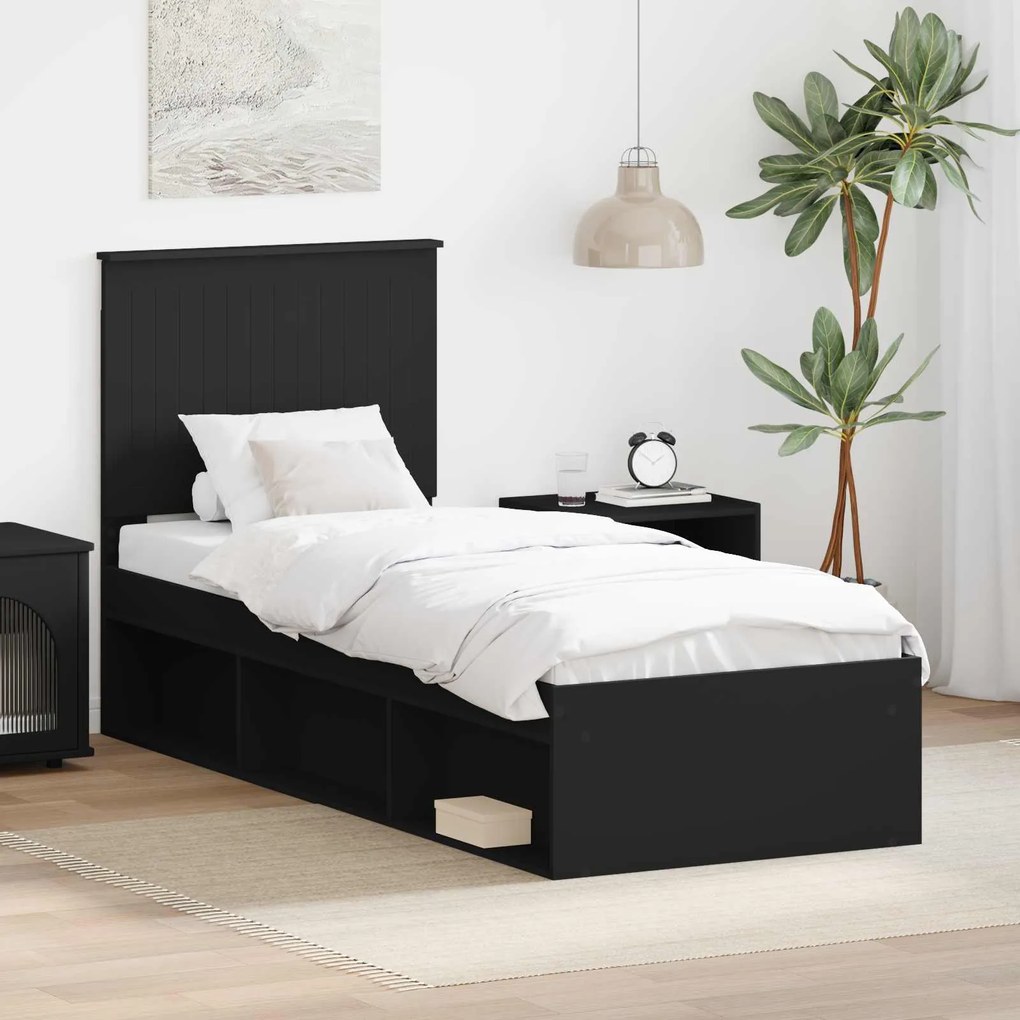 vidaXL Estrutura da Cama Preto 75 x 190 cm Madeira de Pinheiro Sólida