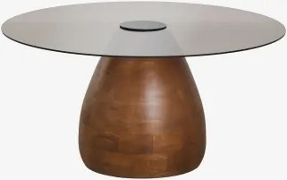 Round Coffee Table Ø80 Cm In Tempered Glass Mariana Madeira De Cabo Escuro - Sklum