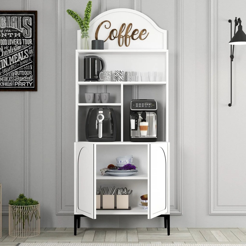 Armário de Cozinha/Sala "Caffè" - Creme e Dourado - 81.3x201x35cm - De