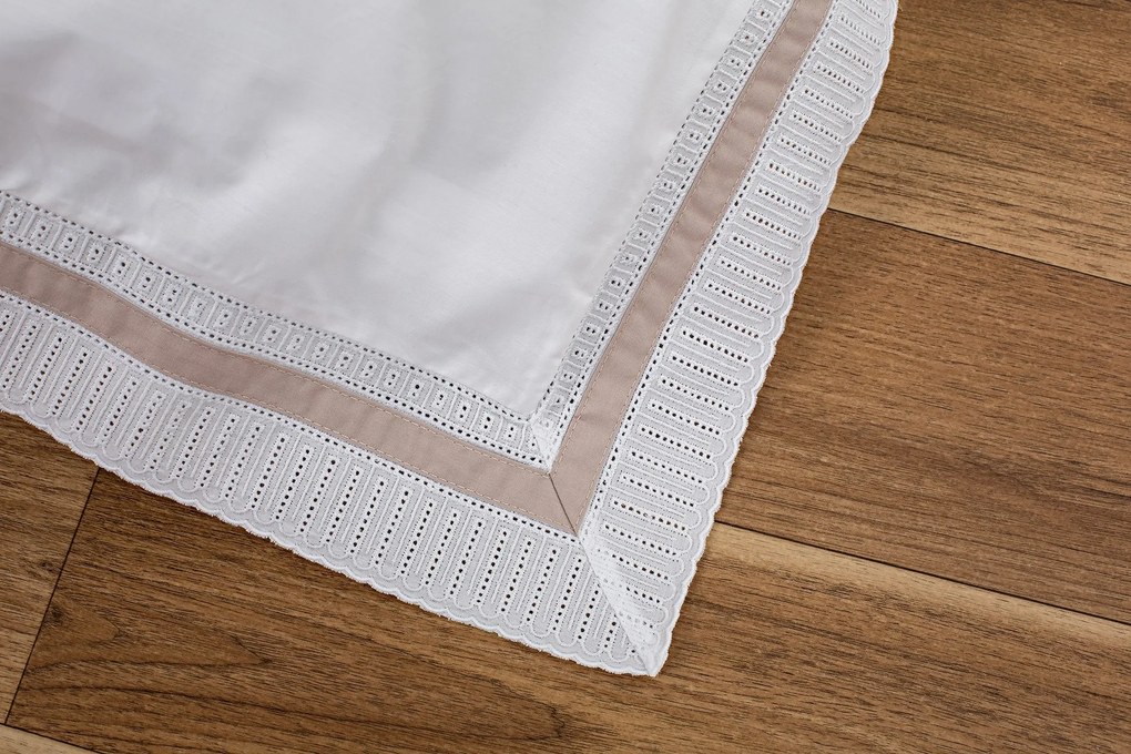 Jogo de lençóis 100% algodão branco penteado percal branco 200 fios: Branco / Taupe 1 lençol de baixo ajustavel 150x200+30 cm + 1 lençol de cima 240x290 cm + 2 fronhas 50x70 cm fecha com pala interna