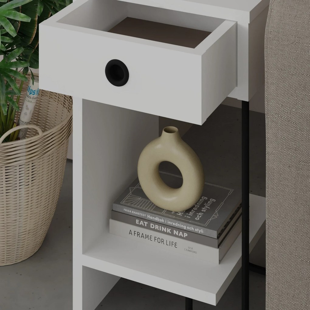 Mesa de Cabeceira Sirius Left – Branco – 32x61x30 cm