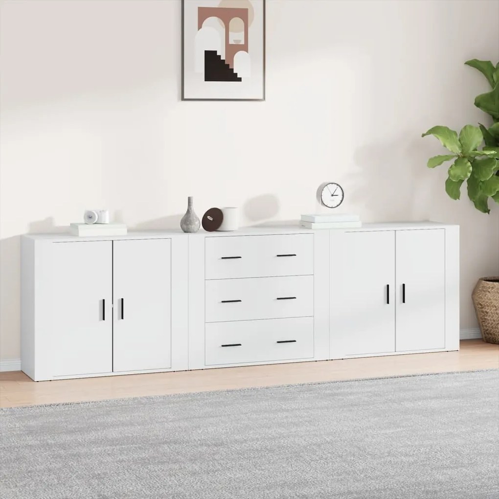 vidaXL Aparadores 3 pcs madeira processada branco