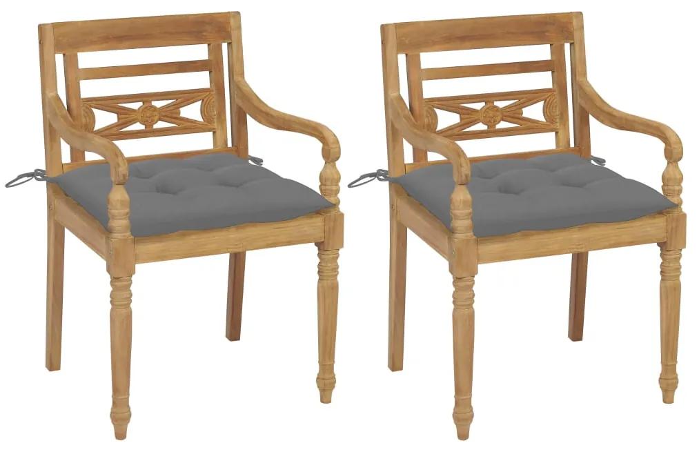 Cadeiras Batávia c/ almofadões cinzento 2 pcs teca maciça