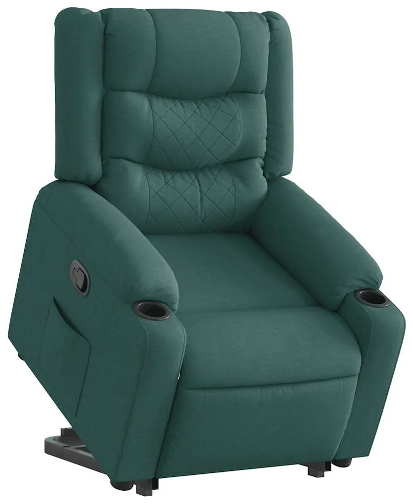 vidaXL Poltrona reclinável elevatória tecido verde-escuro
