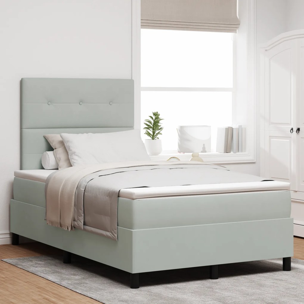 Cama Box Spring com Colchão Cinza Claro 120x200 cm Veludo