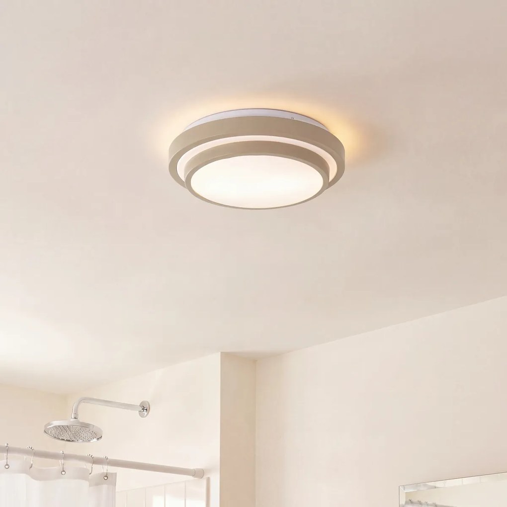 Candeeiro de Teto Moderno Taupe com Branco 34cm 2 Luzes IP44 - Walden