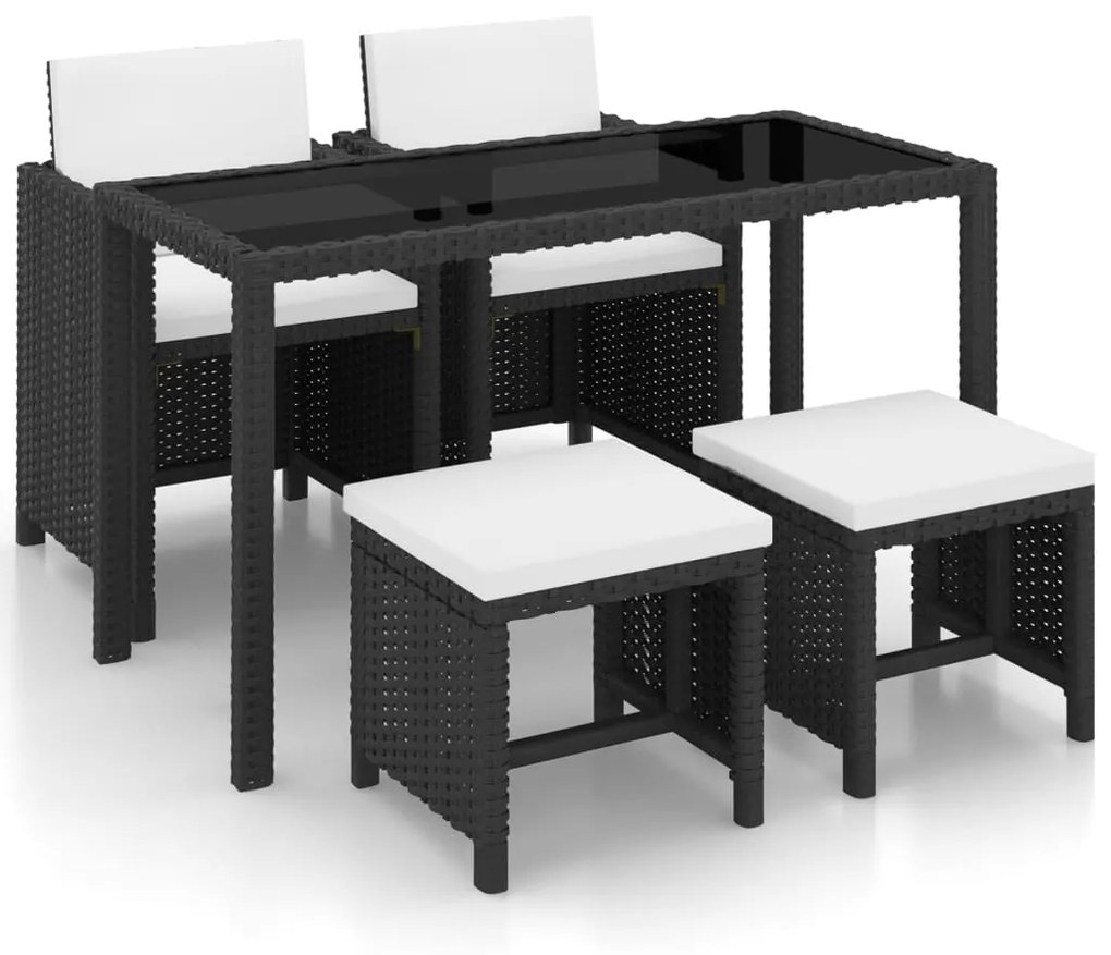 42521 vidaXL 5 pcs conjunto jantar exterior com almofadões vime PE preto